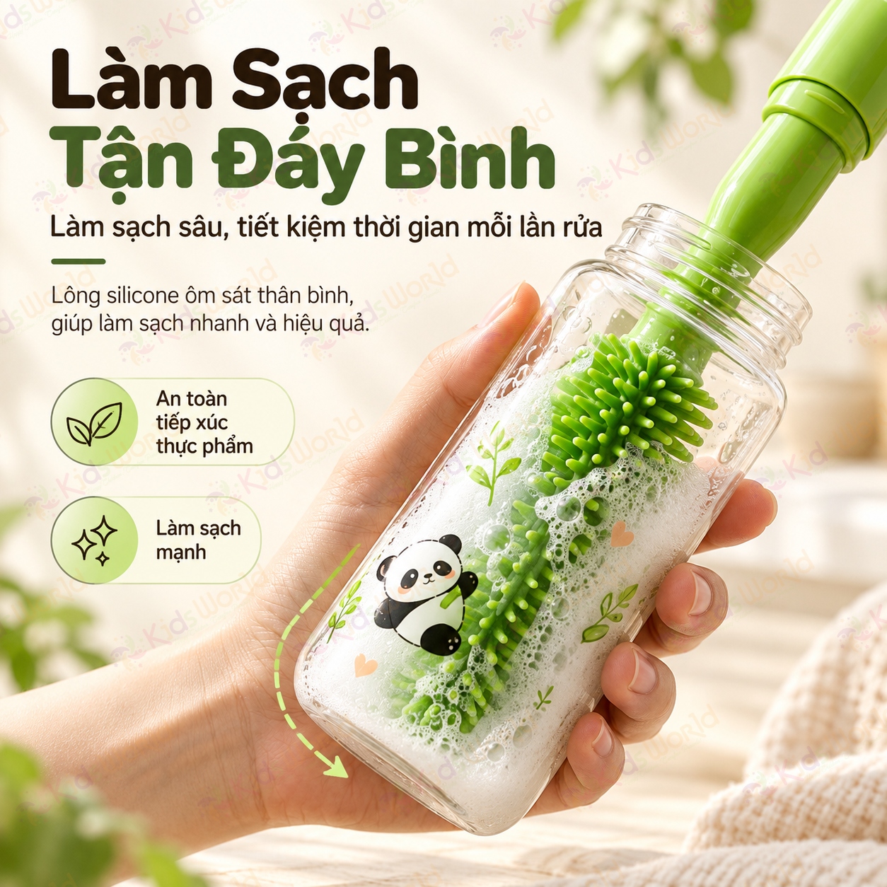 Bộ cọ rửa bình sữa Youkebei 8in1 chất liệu Silicone 360°vệ sinh bình, núm ti, ống hút, khe rãnh, miệng cốc thu gọn có đế đứng & vòng treo