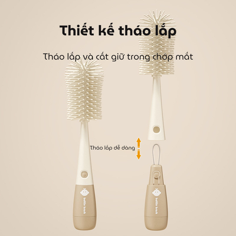 Bộ cọ rửa bình sữa silicone TPE đa năng 3in1 vệ sinh chuyên sâu, kháng khuẩ, thiết kế sang trọng, có thể tháo rời