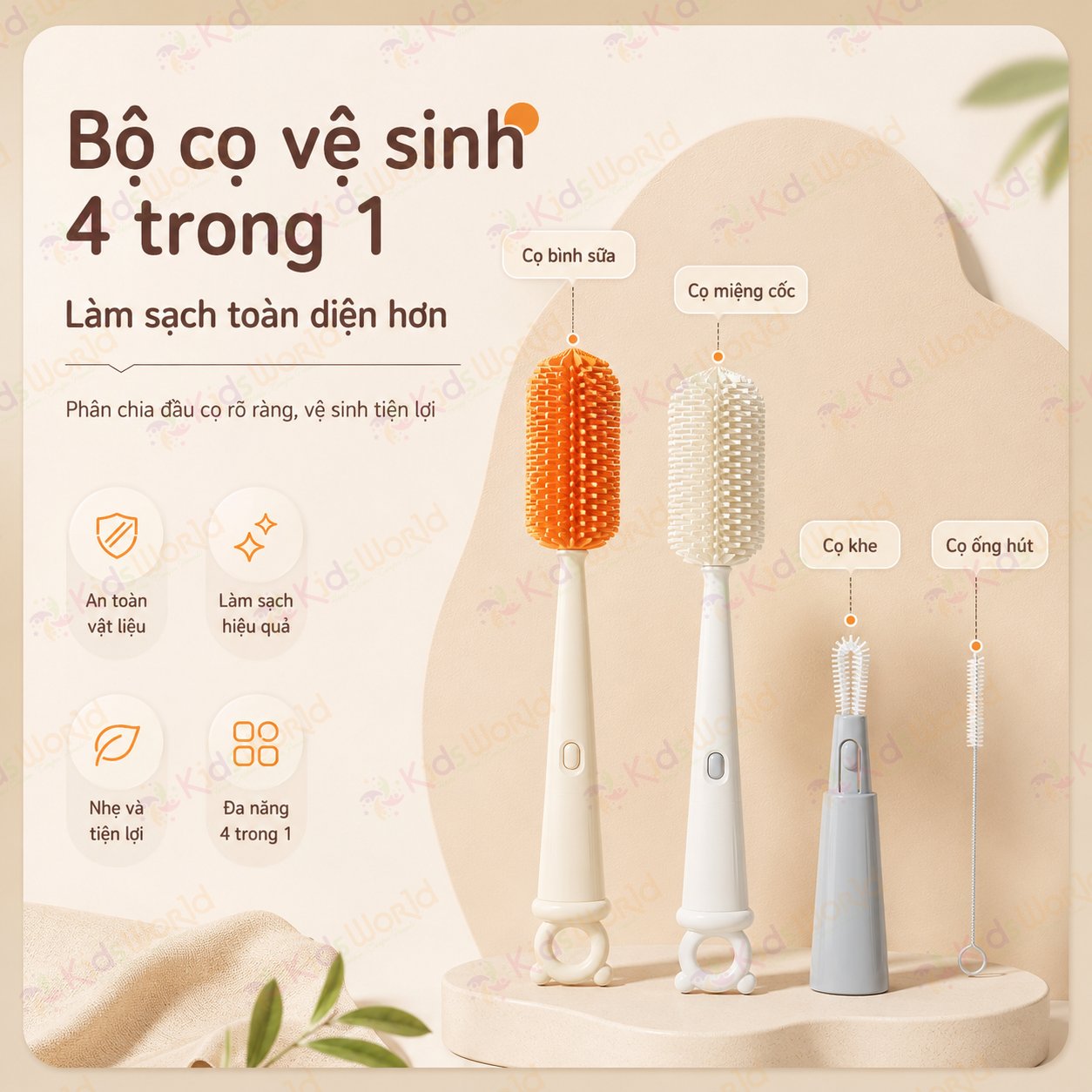 Bộ cọ rửa bình sữa silicone Youkebei 4in1 cho bé đa năng kèm cọ ống hút, cọ khe hẹp, cọ miệng cốc, treo gọn tiện lợi