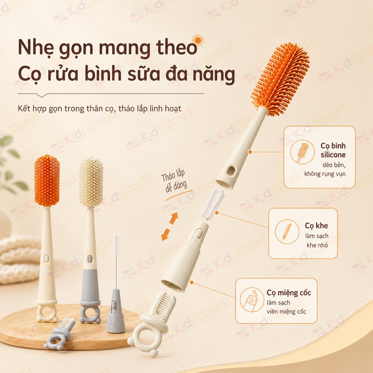 Bộ cọ rửa bình sữa silicone Youkebei 4in1 cho bé đa năng kèm cọ ống hút, cọ khe hẹp, cọ miệng cốc, treo gọn tiện lợi