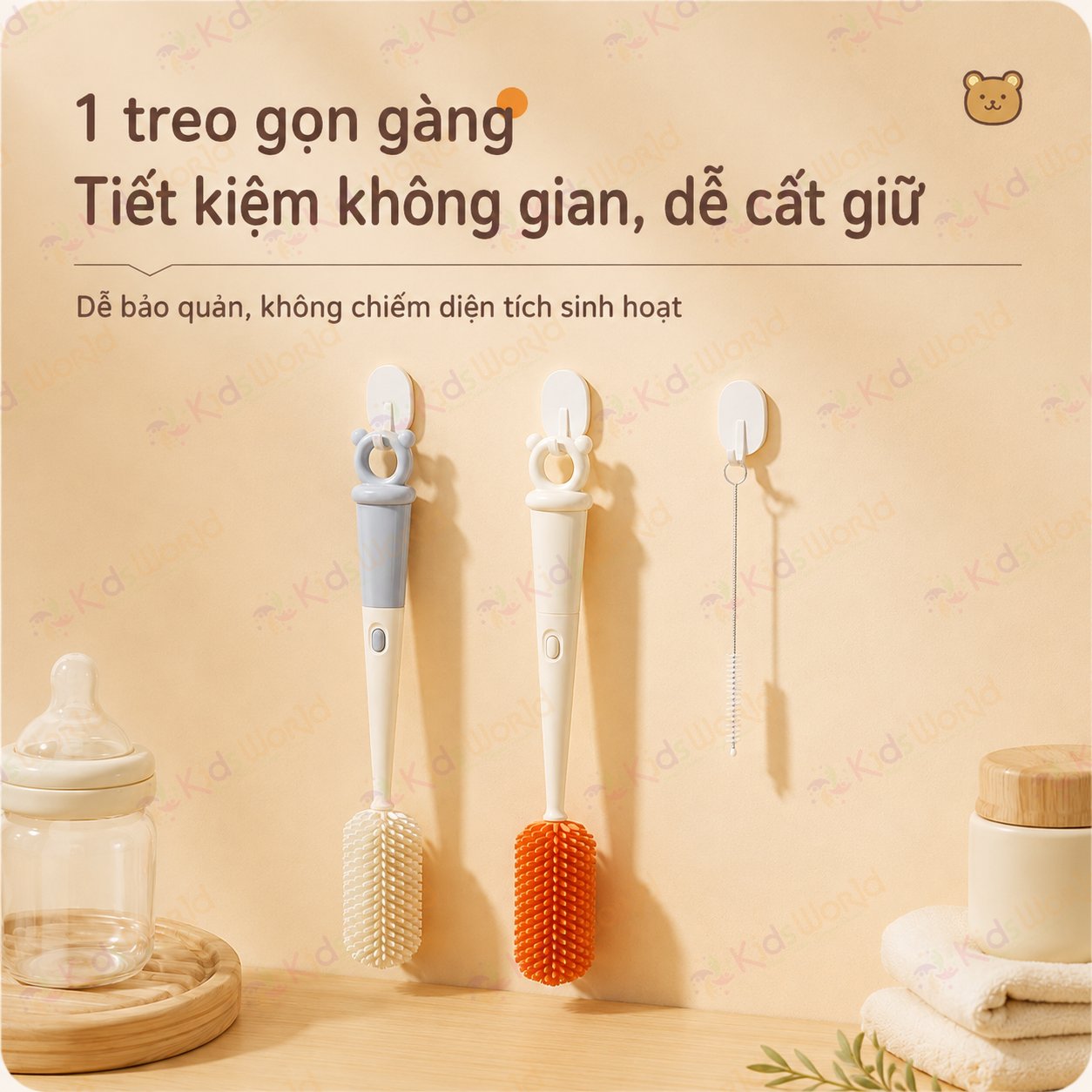 Bộ cọ rửa bình sữa silicone Youkebei 4in1 cho bé đa năng kèm cọ ống hút, cọ khe hẹp, cọ miệng cốc, treo gọn tiện lợi