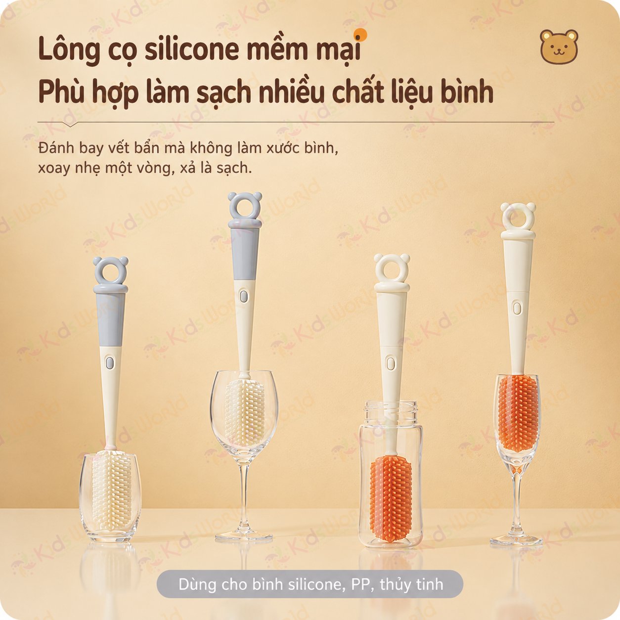 Bộ cọ rửa bình sữa silicone Youkebei 4in1 cho bé đa năng kèm cọ ống hút, cọ khe hẹp, cọ miệng cốc, treo gọn tiện lợi