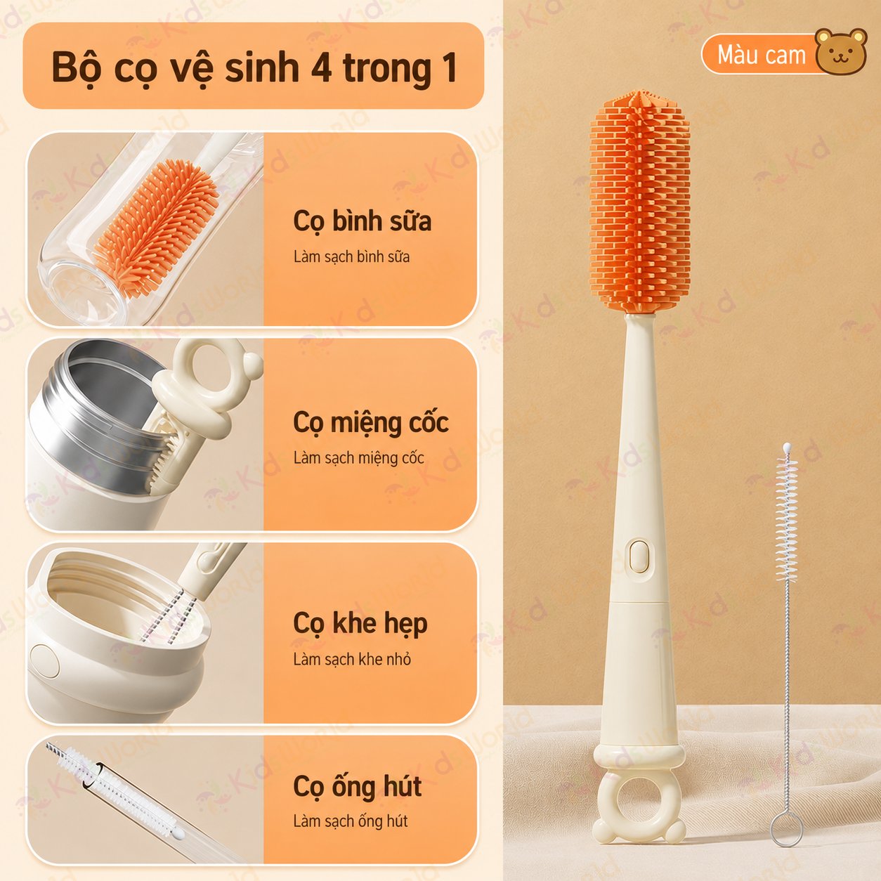 Bộ cọ rửa bình sữa silicone Youkebei 4in1 cho bé đa năng kèm cọ ống hút, cọ khe hẹp, cọ miệng cốc, treo gọn tiện lợi