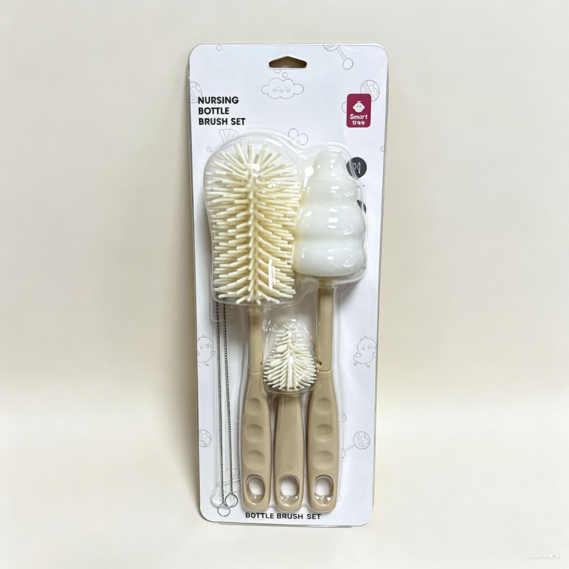 Bộ cọ rửa vệ sinh bình sữa Smart Tree 5in1 cọ bình, cọ mút núm ti, cọ khe nhỏ, 2 cọ ống hút tay cầm dễ cầm, vệ sinh