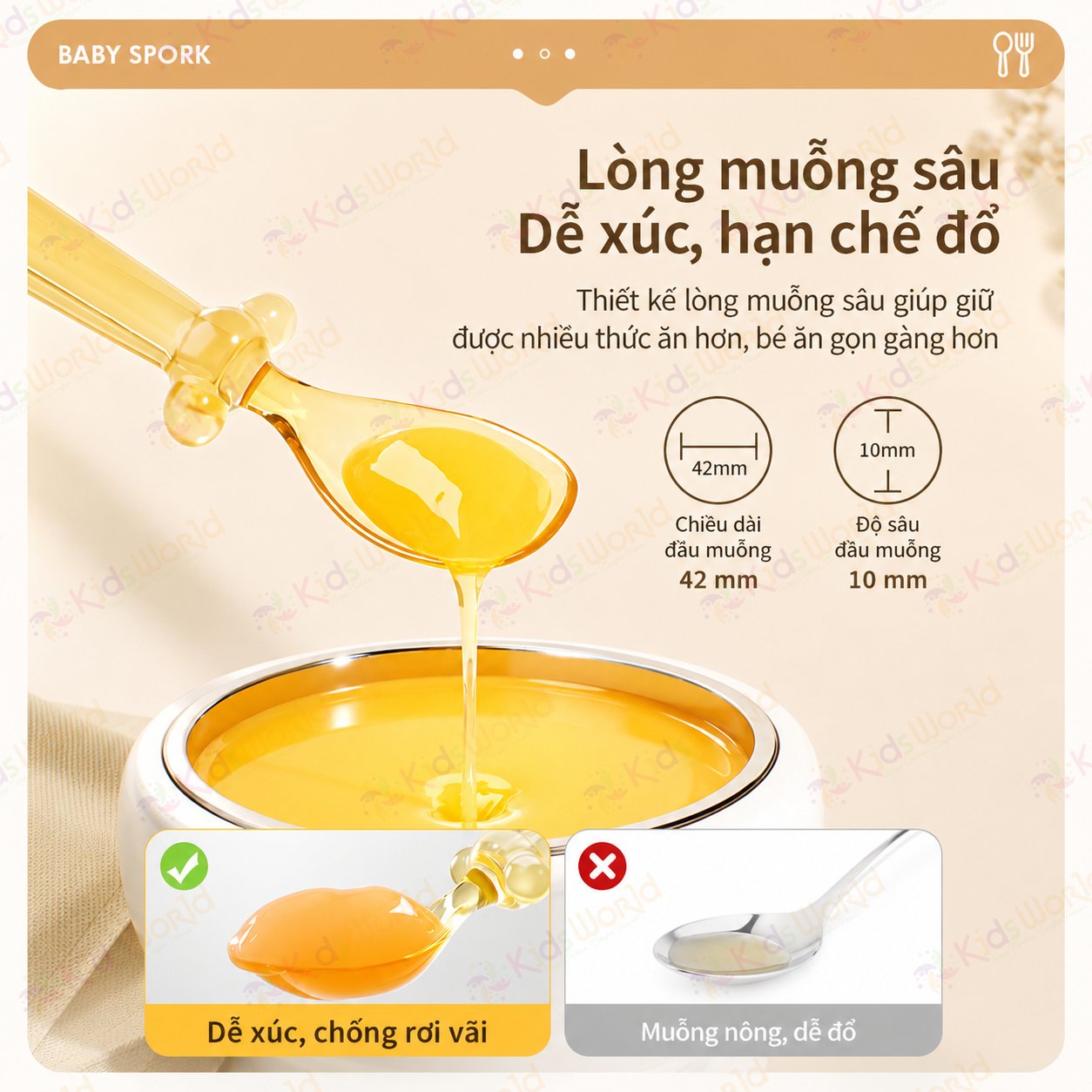 Bộ thìa nĩa PPSU cho bé ăn dặm Youkebei YKB-68713 có đế hít chống rơi vãi, bo tròn êm miệng, Free BPA, chịu nhiệt 180°c, kèm hộp đựng tiện lợi