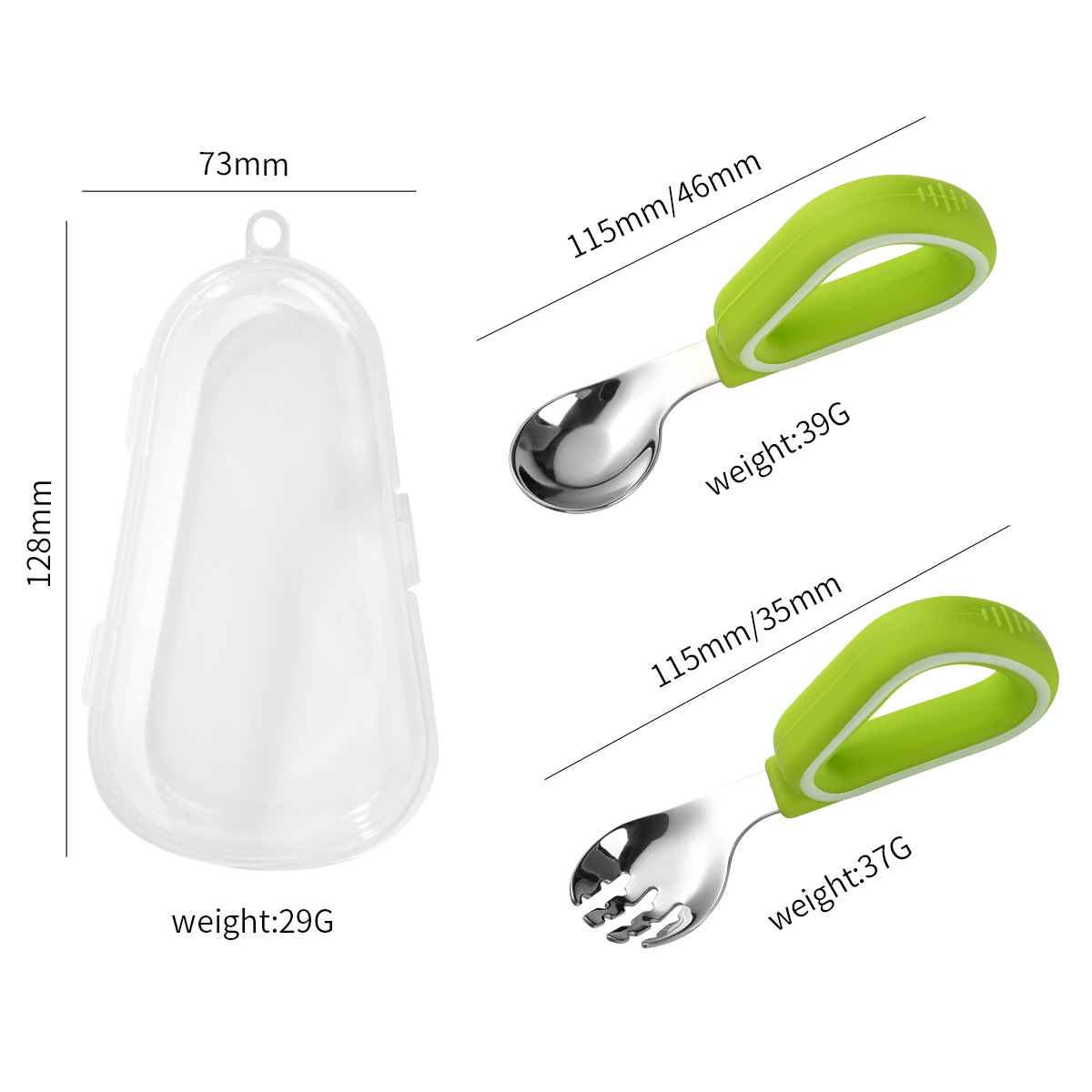Bộ thìa nĩa ăn dặm cho bé KidsWorld tay cầm vòng cong inox 316 cao cấp an toàn
