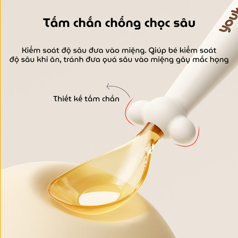 Bộ thìa nĩa cho bé ăn dặm Youkebei với chất liệu PPSU và Silicon cao cấp cho bé có đế hít chống đổ, an toàn tuyệt đối