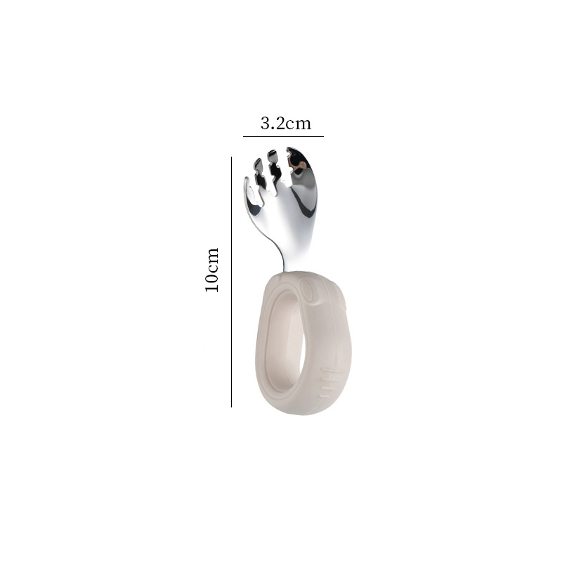 Bộ thìa nĩa cho bé ăn dặm hình thỏ tay cầm silicon uống cong inox 304 cao cấp