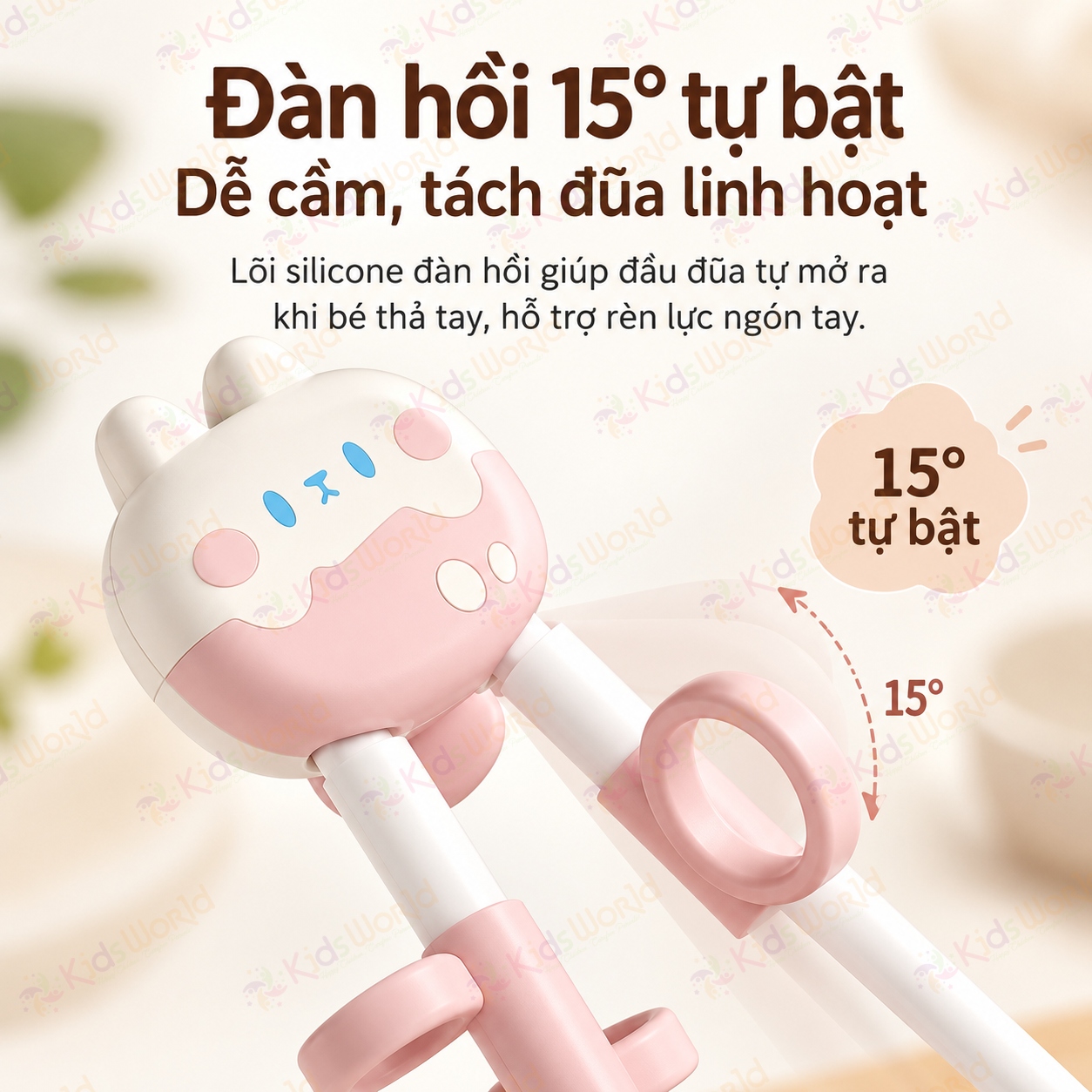Bộ thìa nĩa đũa tập gắp cho bé hình thỏ đũa tập gắp xỏ ngón chống trượt giúp bé làm quen với việc gắp thức ăn bằng đũa