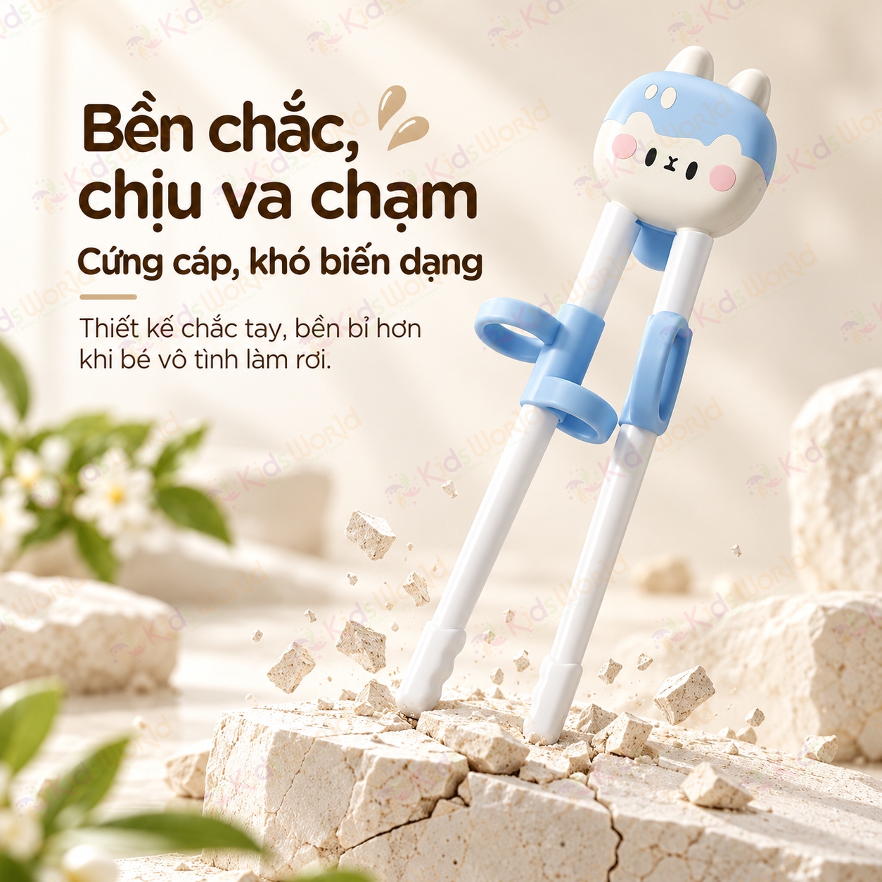 Bộ thìa nĩa đũa tập gắp cho bé hình thỏ đũa tập gắp xỏ ngón chống trượt giúp bé làm quen với việc gắp thức ăn bằng đũa