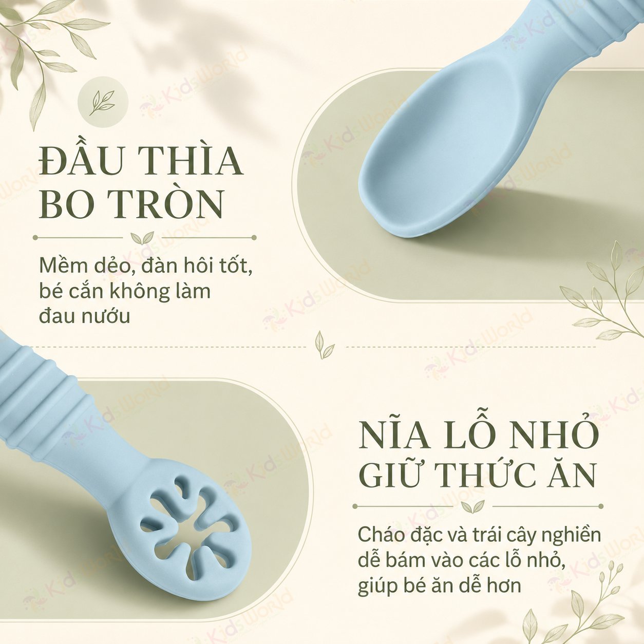 Bộ thìa silicon kết hợp gặm nướu cho bé ăn dặm tập ăn chống hóc, chống trơn, mềm êm, an toàn cho bé