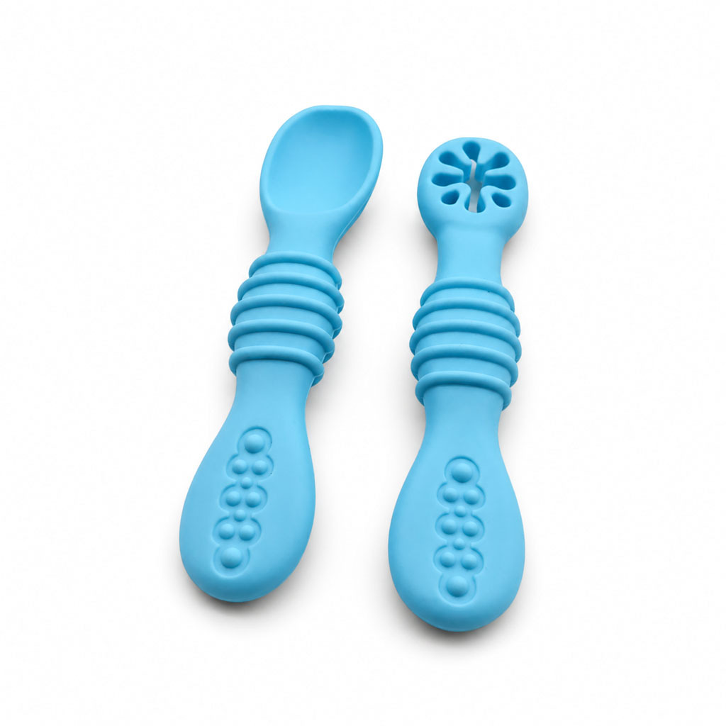 Bộ thìa silicon kết hợp gặm nướu cho bé ăn dặm tập ăn chống hóc, chống trơn, mềm êm, an toàn cho bé