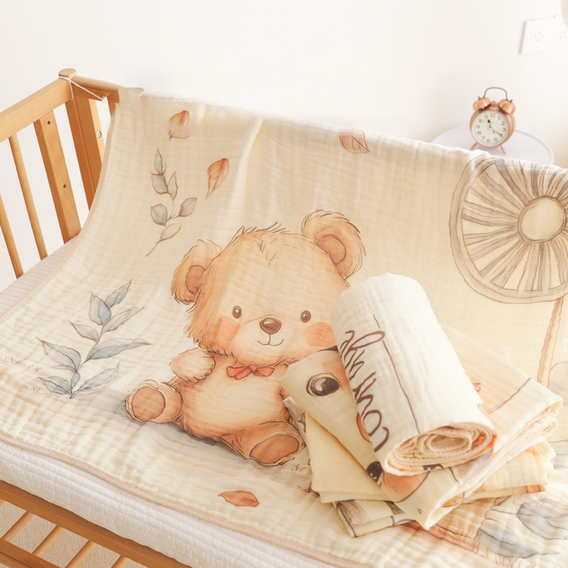 Chăn trẻ em hoạt hình Cotton nguyên chất 6 lớp kháng khuẩn mềm mại và thấm hút kích thước 105x110cm