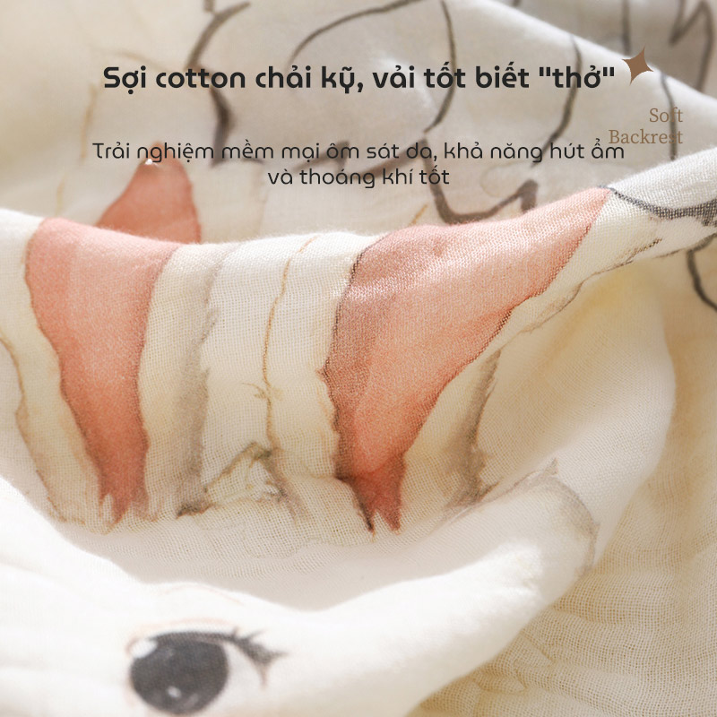 Chăn trẻ em hoạt hình Cotton nguyên chất 6 lớp kháng khuẩn mềm mại và thấm hút kích thước 105x110cm