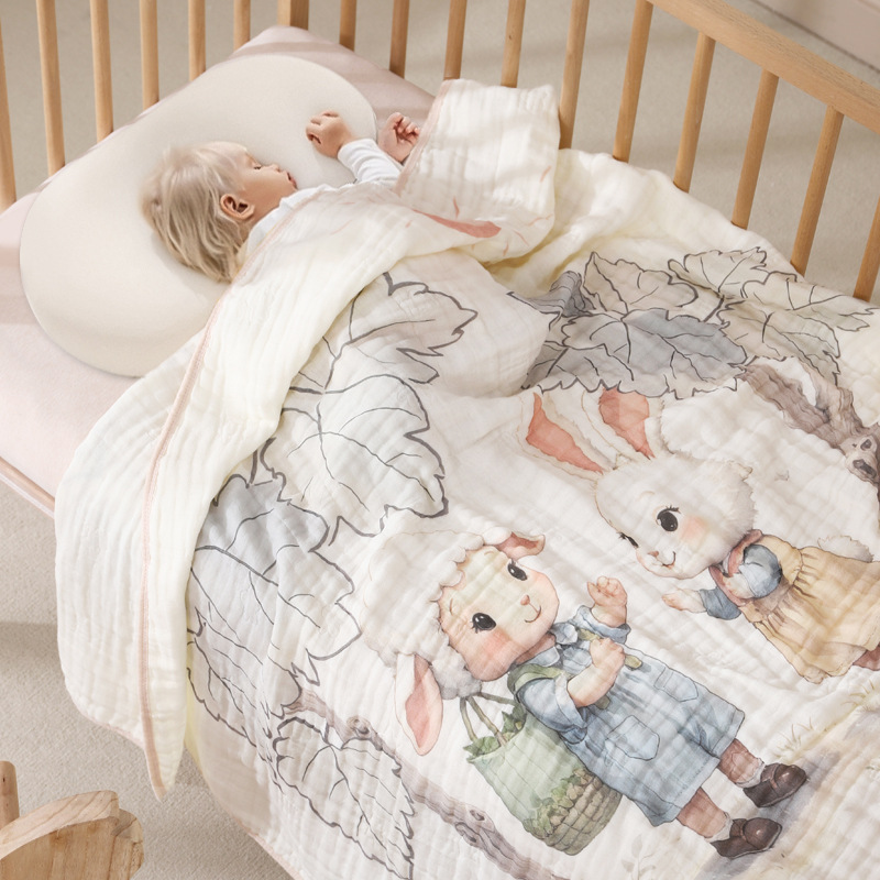 Chăn trẻ em hoạt hình Cotton nguyên chất 6 lớp kháng khuẩn mềm mại và thấm hút kích thước 105x110cm