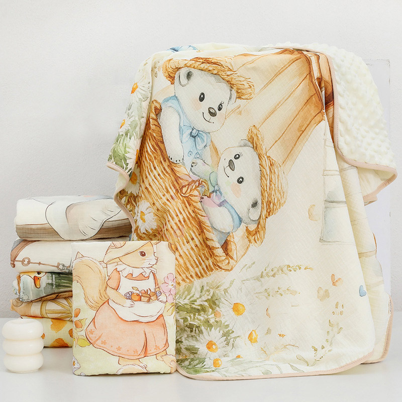 Chăn trẻ em nhung hạt đậu Zoubu Doudou mềm mại thoáng khí hoạ tiết hoạt hình bốn mùa điều hoà không khí chăn ôm mẫu giáo kích thước 100x100cm