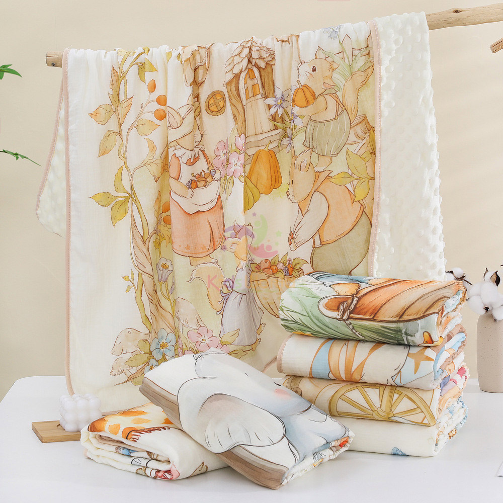 Chăn trẻ em nhung hạt đậu Zoubu Doudou mềm mại thoáng khí hoạ tiết hoạt hình bốn mùa điều hoà không khí chăn ôm mẫu giáo kích thước 100x100cm