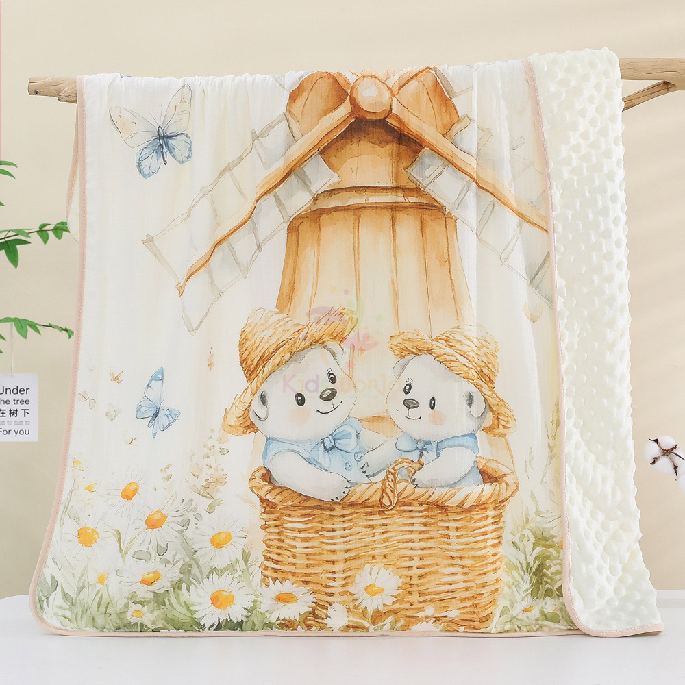 Chăn trẻ em nhung hạt đậu Zoubu Doudou mềm mại thoáng khí hoạ tiết hoạt hình bốn mùa điều hoà không khí chăn ôm mẫu giáo kích thước 100x100cm