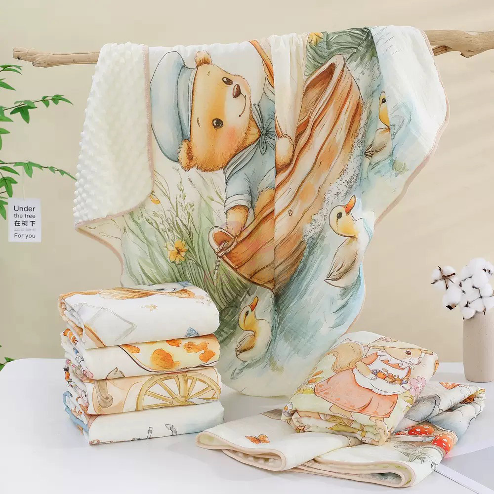 Chăn trẻ em nhung hạt đậu Zoubu Doudou mềm mại thoáng khí hoạ tiết hoạt hình bốn mùa điều hoà không khí chăn ôm mẫu giáo kích thước 100x100cm