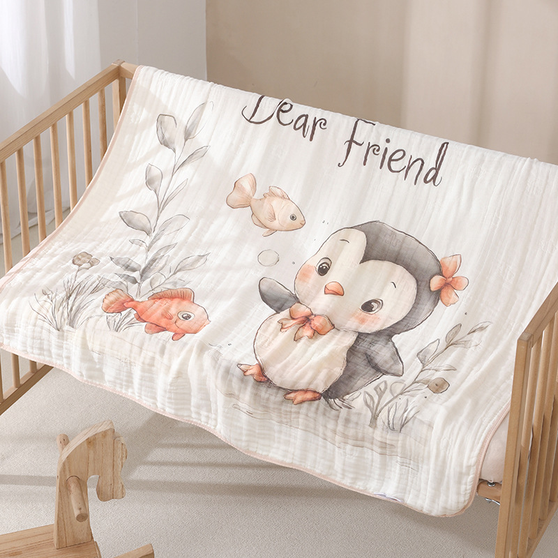 Chăn trẻ em hoạt hình Cotton nguyên chất 6 lớp kháng khuẩn mềm mại và thấm hút kích thước 105x110cm