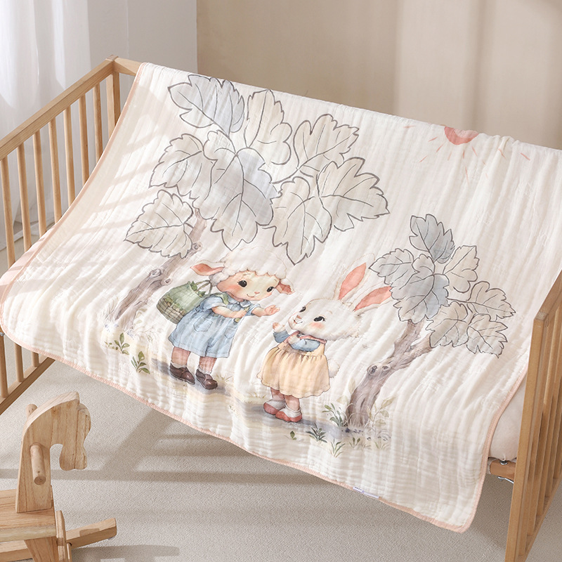 Chăn trẻ em hoạt hình Cotton nguyên chất 6 lớp kháng khuẩn mềm mại và thấm hút kích thước 105x110cm
