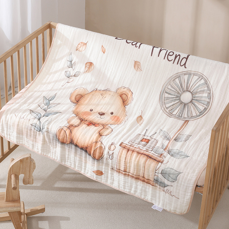 Chăn trẻ em hoạt hình Cotton nguyên chất 6 lớp kháng khuẩn mềm mại và thấm hút kích thước 105x110cm