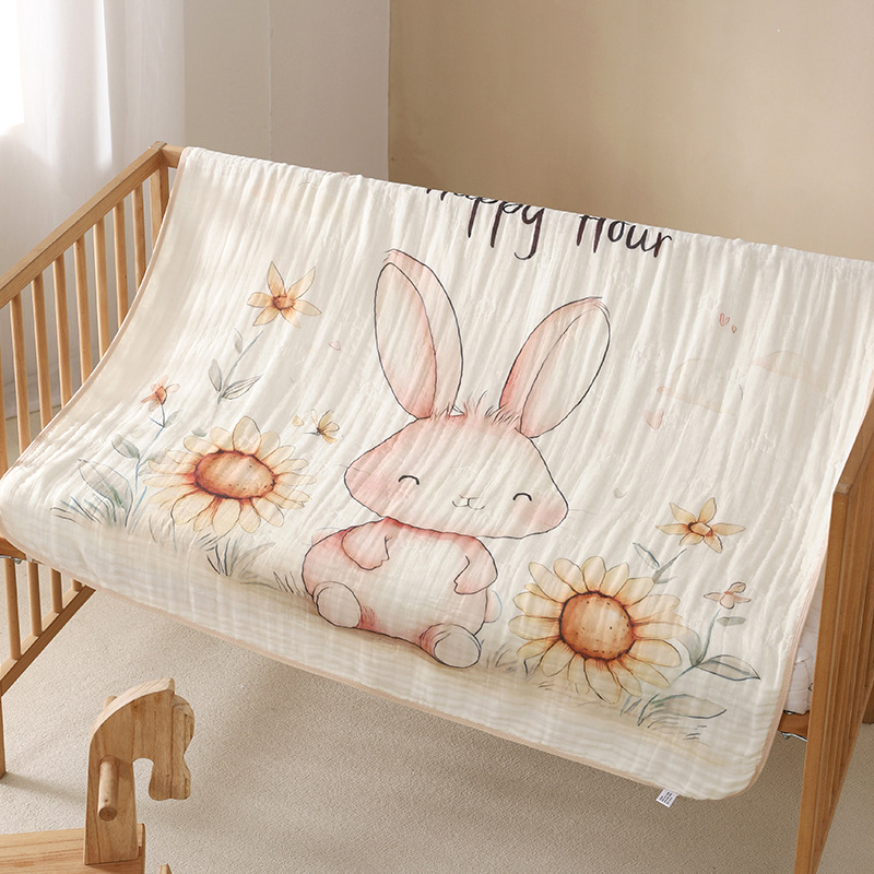 Chăn trẻ em hoạt hình Cotton nguyên chất 6 lớp kháng khuẩn mềm mại và thấm hút kích thước 105x110cm