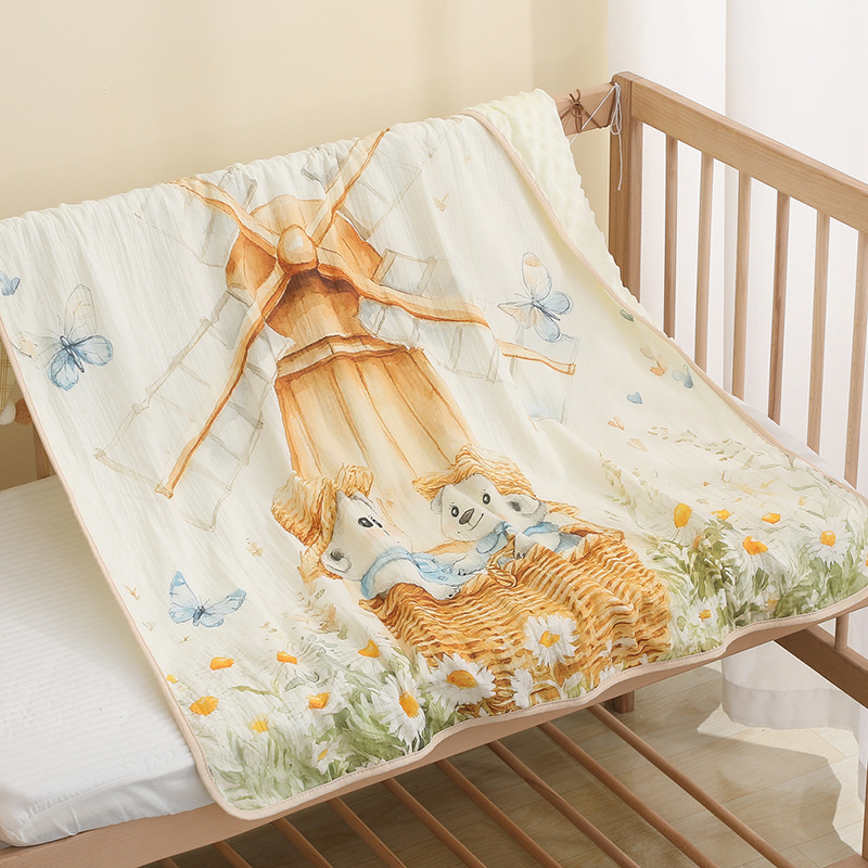 Chăn trẻ em nhung hạt đậu Zoubu Doudou mềm mại thoáng khí hoạ tiết hoạt hình bốn mùa điều hoà không khí chăn ôm mẫu giáo kích thước 100x100cm