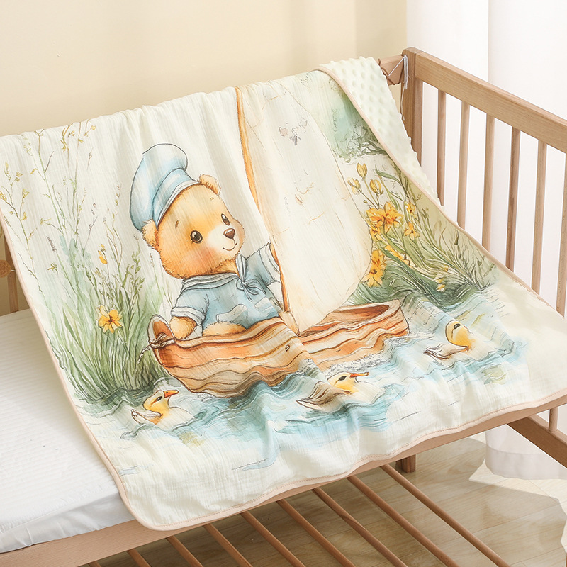 Chăn trẻ em nhung hạt đậu Zoubu Doudou mềm mại thoáng khí hoạ tiết hoạt hình bốn mùa điều hoà không khí chăn ôm mẫu giáo kích thước 100x100cm