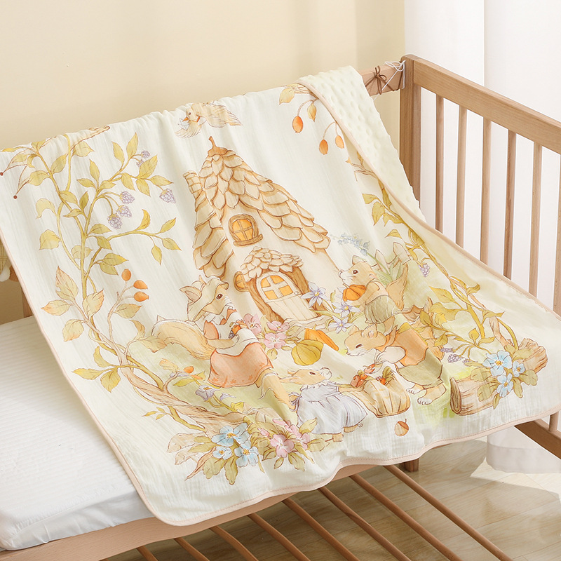 Chăn trẻ em nhung hạt đậu Zoubu Doudou mềm mại thoáng khí hoạ tiết hoạt hình bốn mùa điều hoà không khí chăn ôm mẫu giáo kích thước 100x100cm