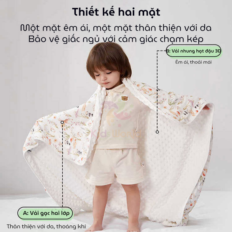 Chăn cho bé sợi tre hạt đậu thiết kế hai mặt tiện dụng và chất liệu cao cấp mềm mại, thoáng khí và an toàn tuyệt đối kích thước 100x100cm