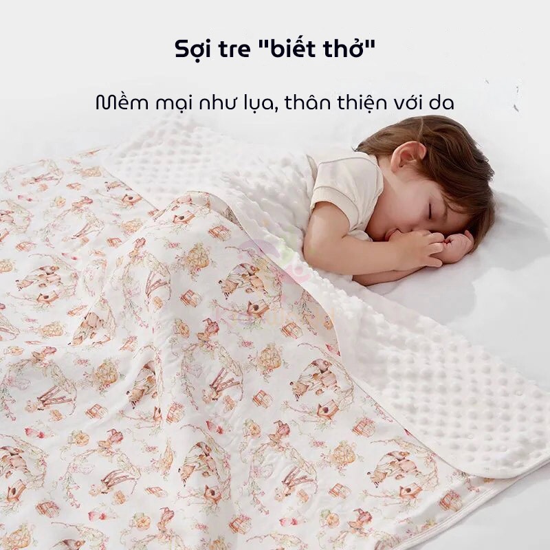Chăn cho bé sợi tre hạt đậu thiết kế hai mặt tiện dụng và chất liệu cao cấp mềm mại, thoáng khí và an toàn tuyệt đối kích thước 100x100cm