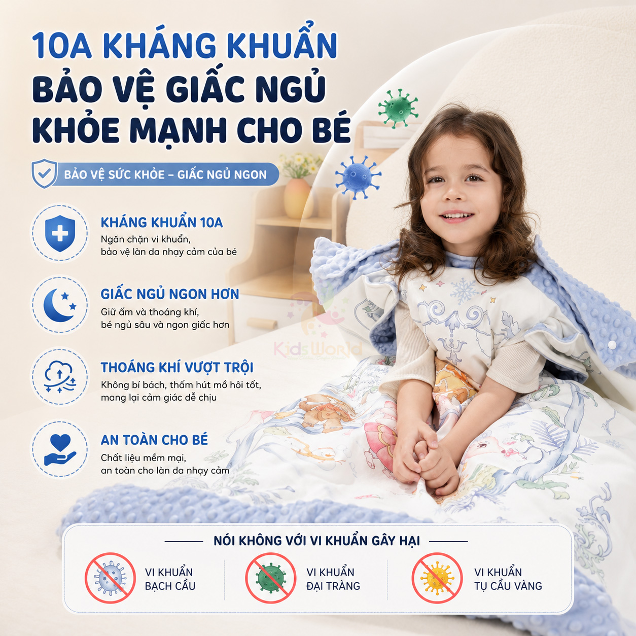 Chăn ngủ chống đạp cho bé hoạ tiết cổ tích dễ thương đa năng tháo rời, siêu mềm mại, giữ ấm hiệu quả kích thước 150x150cm