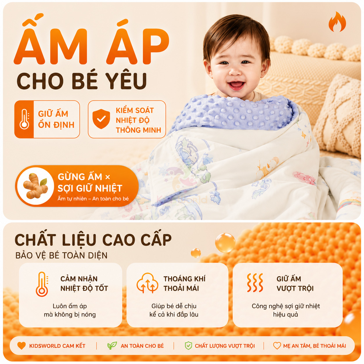 Chăn ngủ chống đạp cho bé hoạ tiết cổ tích dễ thương đa năng tháo rời, siêu mềm mại, giữ ấm hiệu quả kích thước 150x150cm