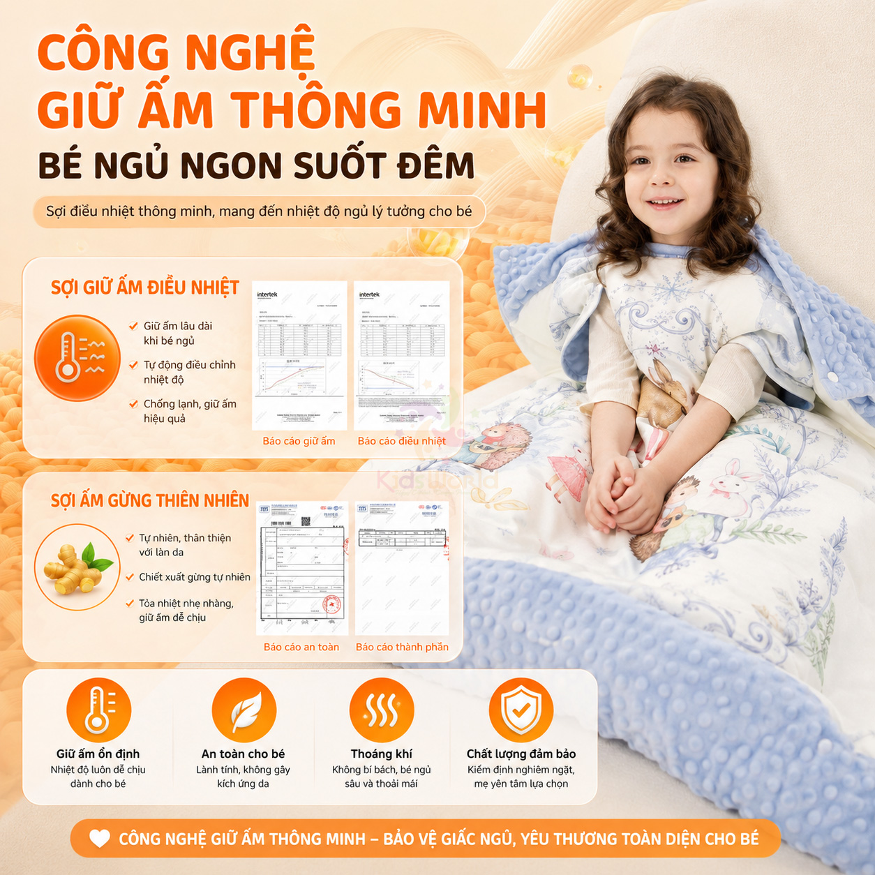 Chăn ngủ chống đạp cho bé hoạ tiết cổ tích dễ thương đa năng tháo rời, siêu mềm mại, giữ ấm hiệu quả kích thước 150x150cm