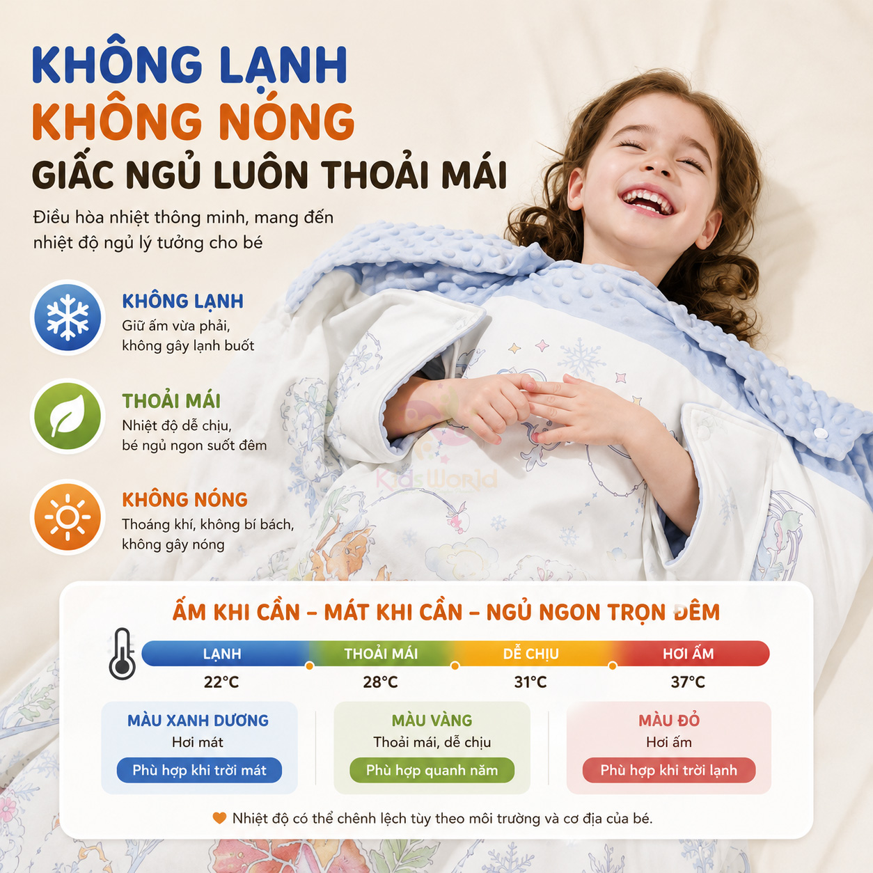 Chăn ngủ chống đạp cho bé hoạ tiết cổ tích dễ thương đa năng tháo rời, siêu mềm mại, giữ ấm hiệu quả kích thước 150x150cm