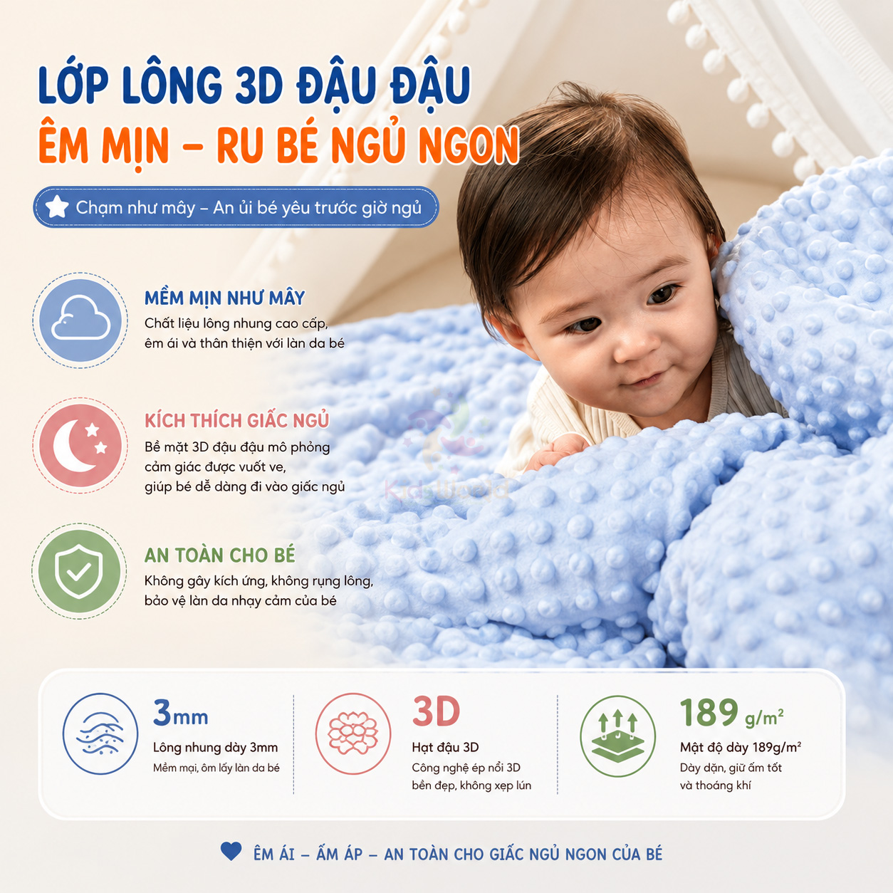 Chăn ngủ chống đạp cho bé hoạ tiết cổ tích dễ thương đa năng tháo rời, siêu mềm mại, giữ ấm hiệu quả kích thước 150x150cm