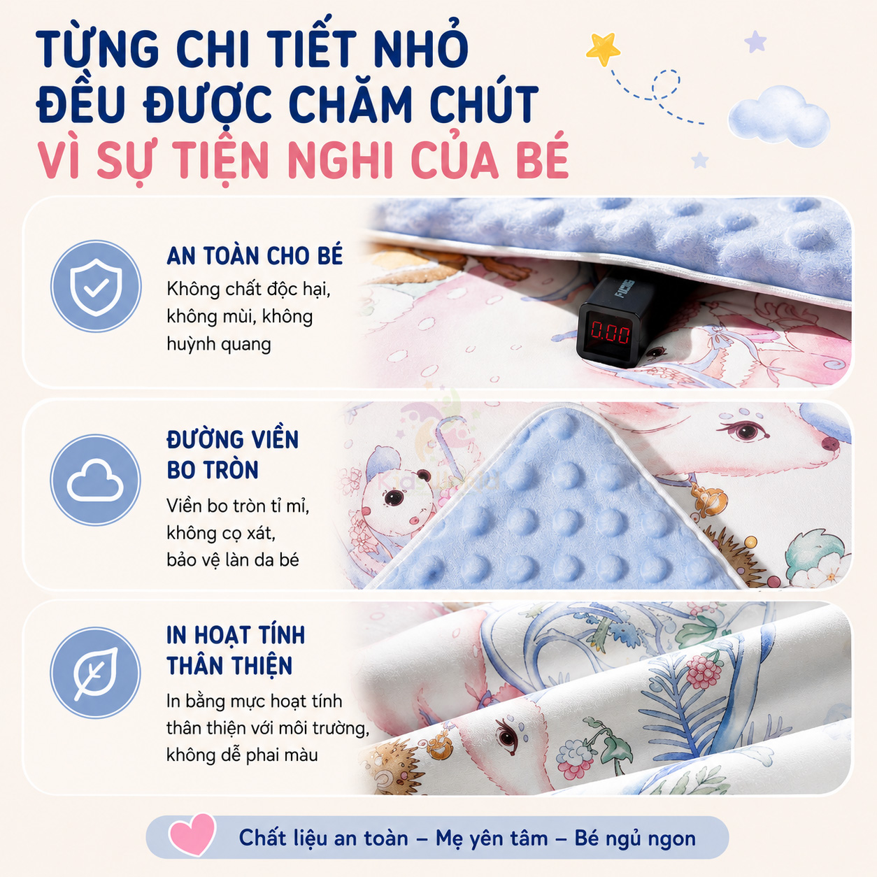 Chăn ngủ chống đạp cho bé hoạ tiết cổ tích dễ thương đa năng tháo rời, siêu mềm mại, giữ ấm hiệu quả kích thước 150x150cm