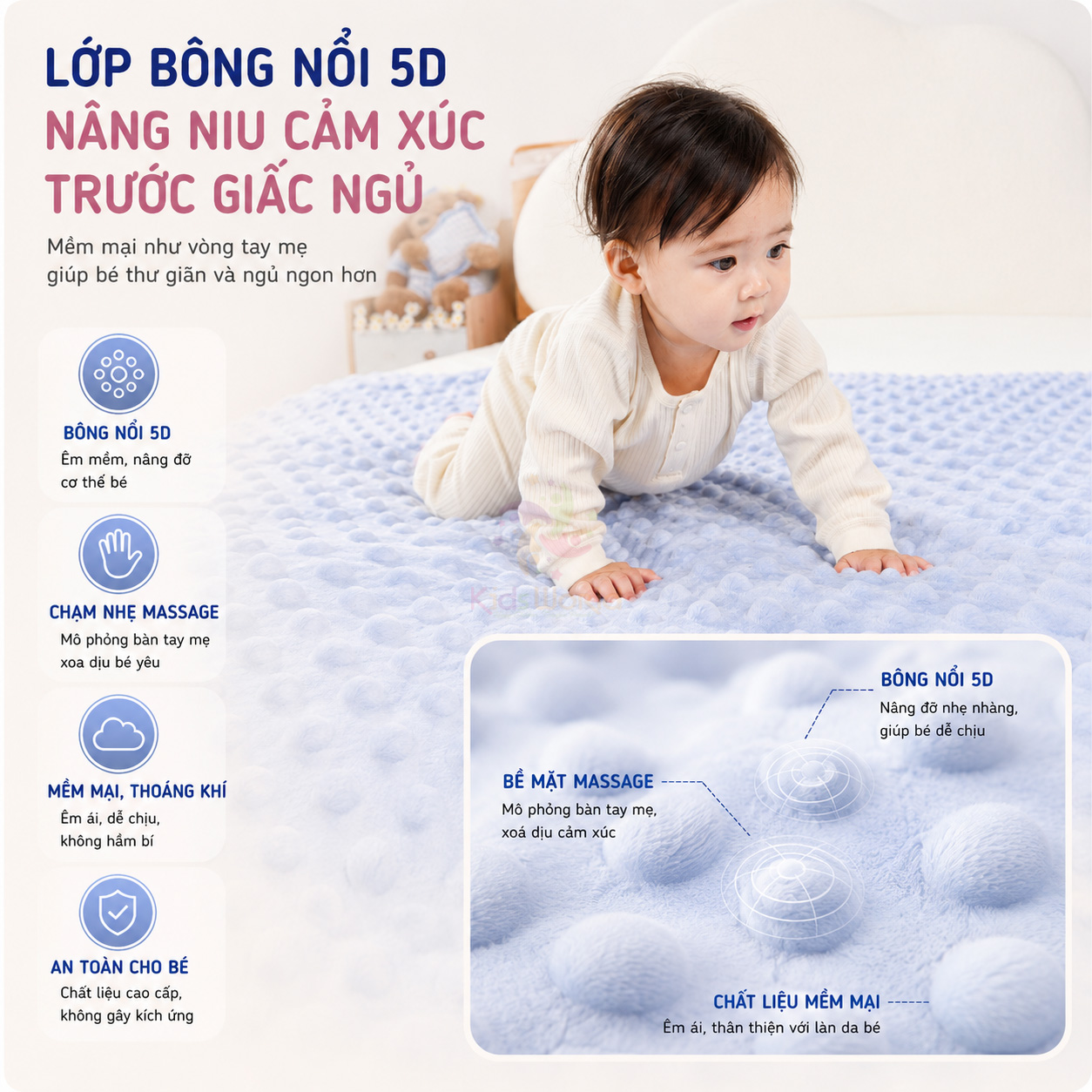 Chăn ngủ chống đạp cho bé hoạ tiết cổ tích dễ thương đa năng tháo rời, siêu mềm mại, giữ ấm hiệu quả kích thước 150x150cm