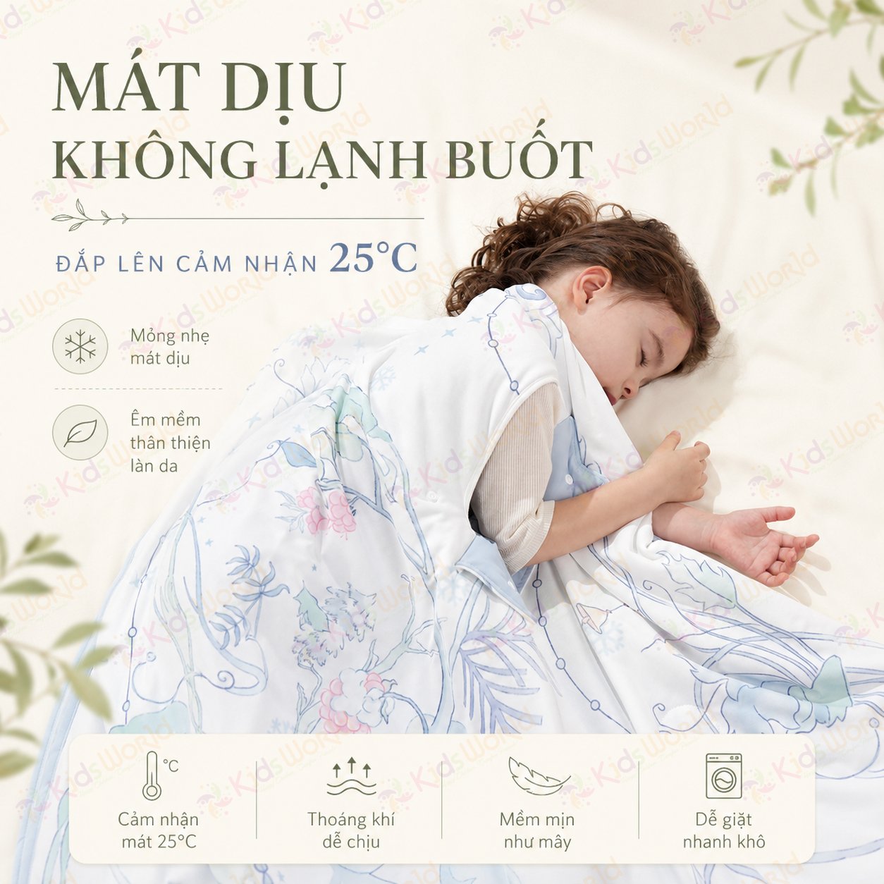 Chăn ngủ chống đạp cho bé hoạ tiết cổ tích siêu mềm mại, thoáng khí, mát dịu, giữ ấm khi ngủ điều hòa kích thước 150x150cm