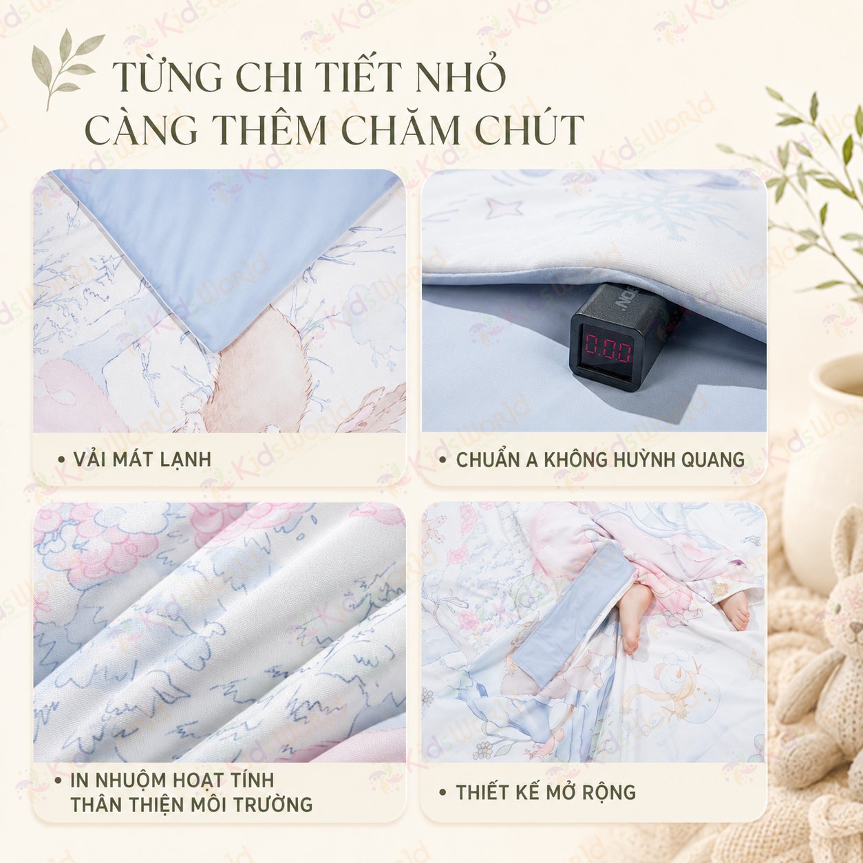 Chăn ngủ chống đạp cho bé hoạ tiết cổ tích siêu mềm mại, thoáng khí, mát dịu, giữ ấm khi ngủ điều hòa kích thước 150x150cm