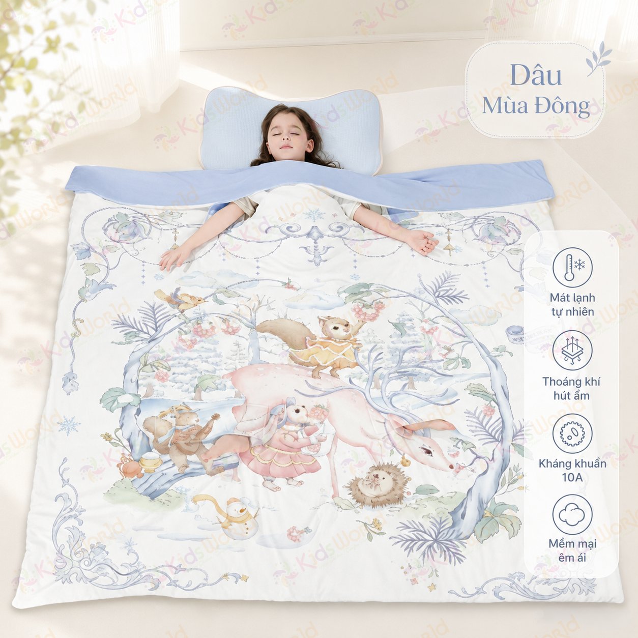 Chăn ngủ chống đạp cho bé hoạ tiết cổ tích siêu mềm mại, thoáng khí, mát dịu, giữ ấm khi ngủ điều hòa kích thước 150x150cm