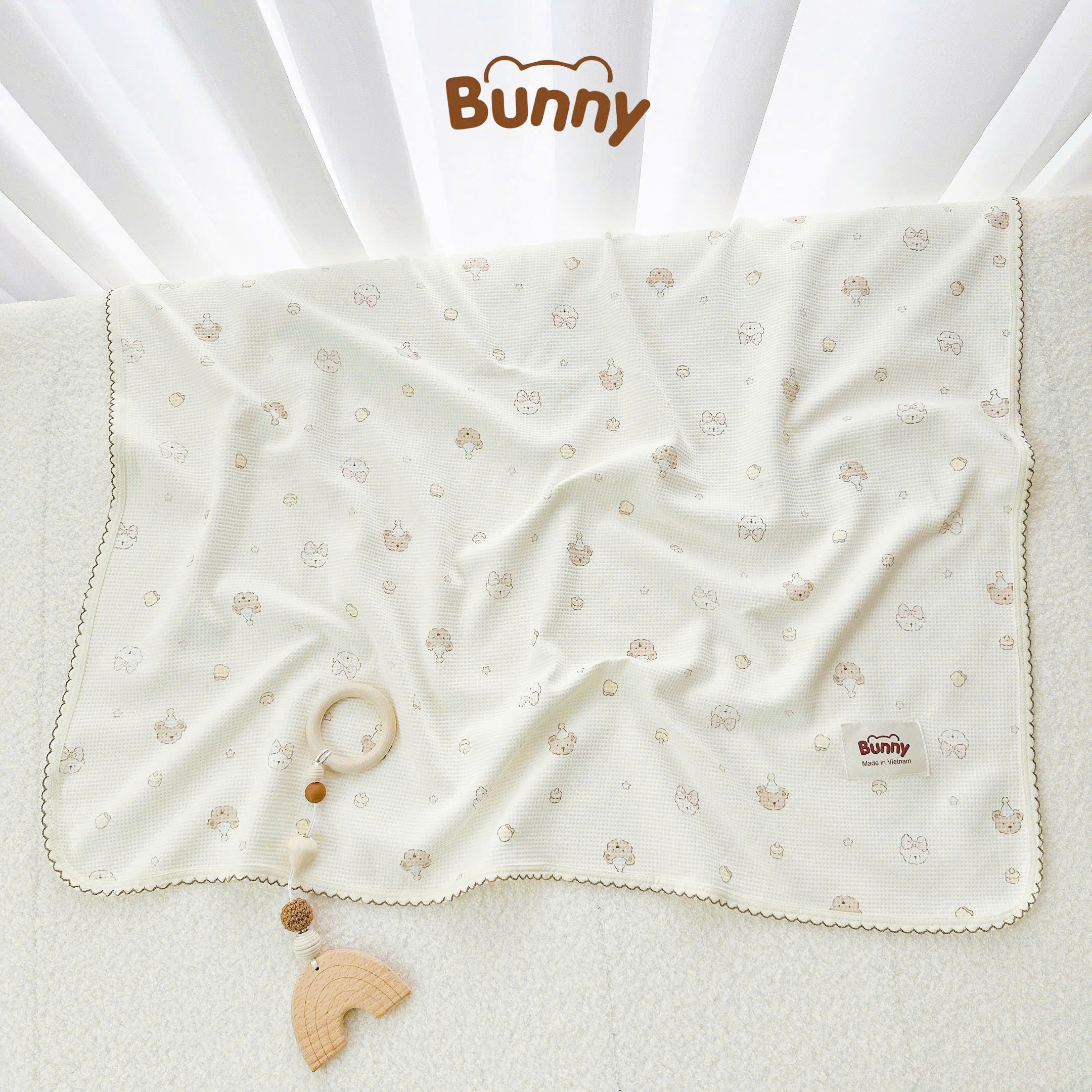 Chăn waffle sợi tre Bunny dày dặn mềm mịn kháng khuẩn cho bé vừa mềm vừa thoáng hoạ tiết siêu sinh