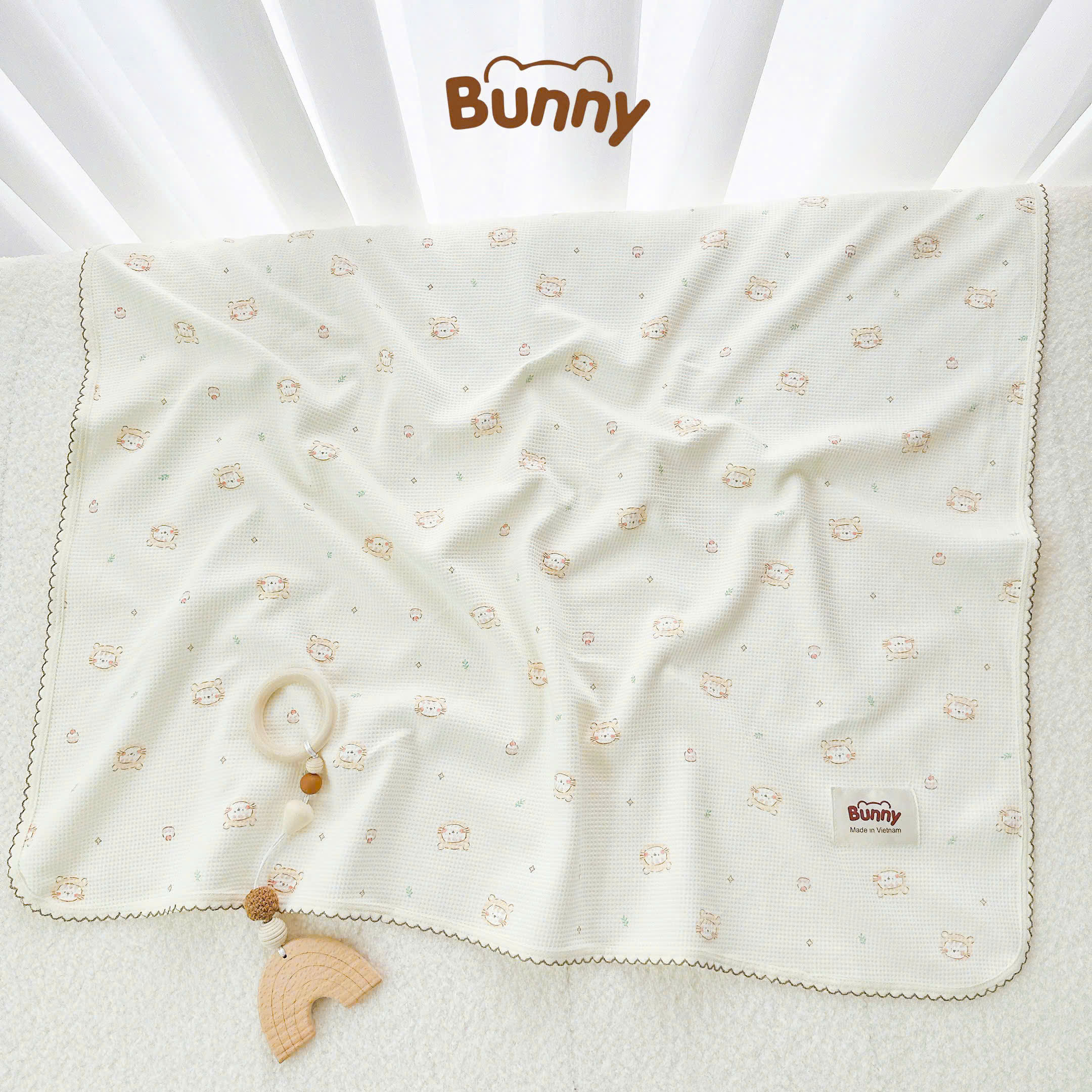 Chăn waffle sợi tre Bunny dày dặn mềm mịn kháng khuẩn cho bé vừa mềm vừa thoáng hoạ tiết siêu sinh