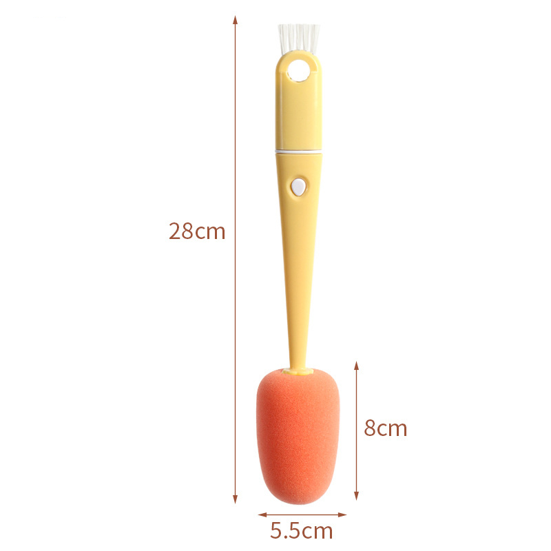 Dụng cụ cọ rửa bình sữa 3in1 hình Carot cán dài chất liệu nhựa ABS, mút bọt biển cao cấp, đầu cọ silicone