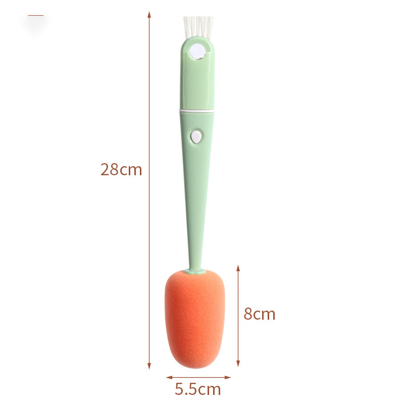 Dụng cụ cọ rửa bình sữa 3in1 hình Carot cán dài chất liệu nhựa ABS, mút bọt biển cao cấp, đầu cọ silicone