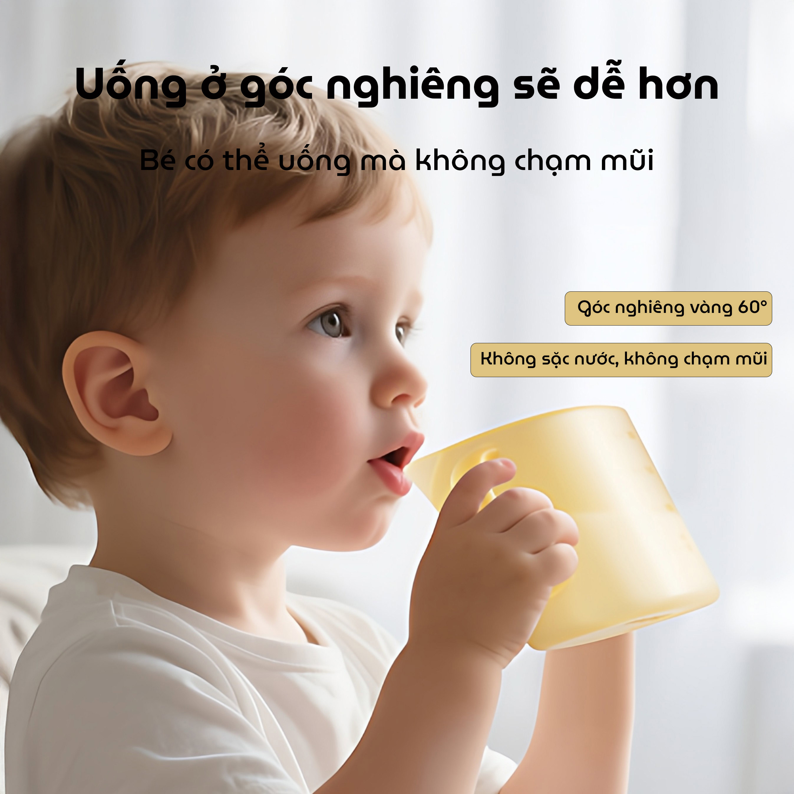Cốc tập uống cho bé Youkebei, Zaxion thiết kế miệng vát 60° chống sặc cao cấp