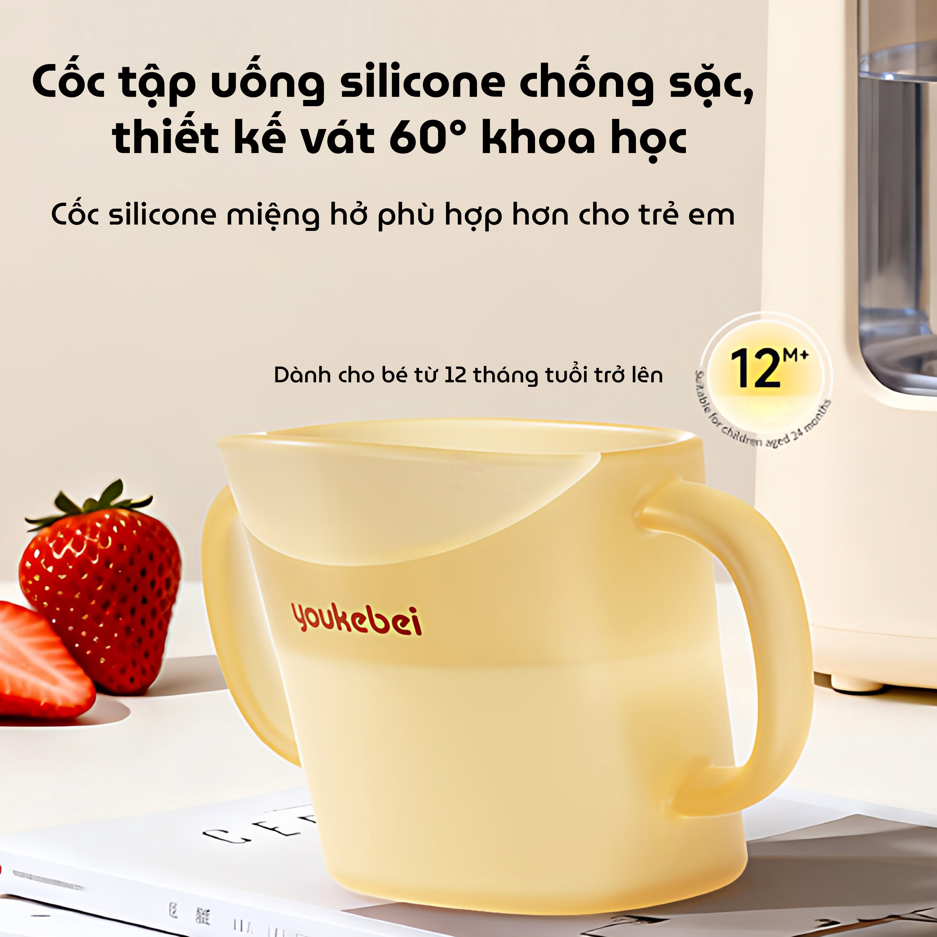 Cốc tập uống cho bé Youkebei, Zaxion thiết kế miệng vát 60° chống sặc cao cấp