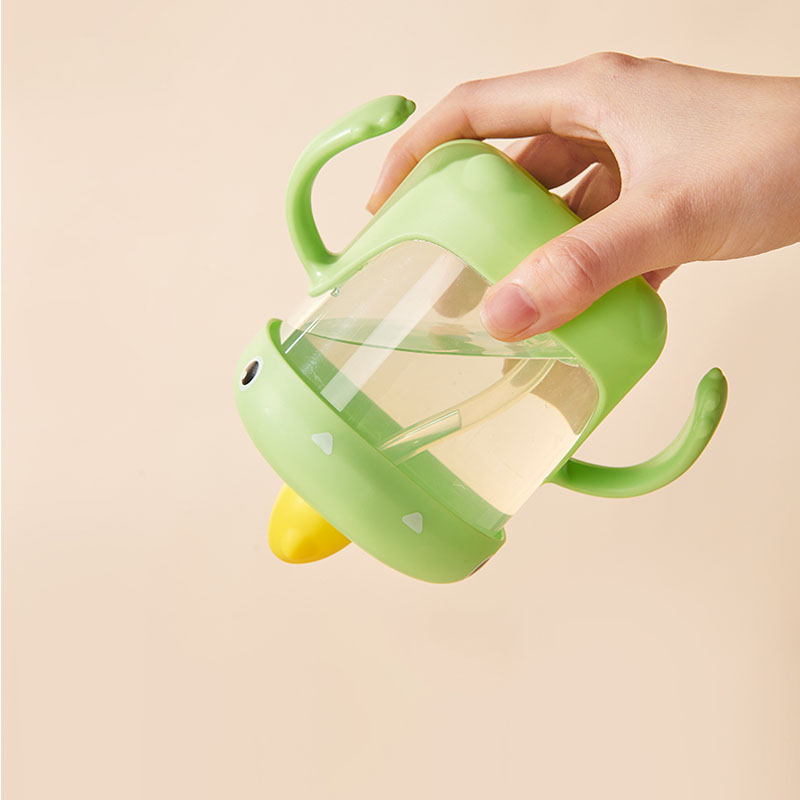 Cốc uống nước khủng long dung tích 300ml ống hút chống sặc tay cầm silicon chống trượt bình uống nước cho bé từ 8 tháng
