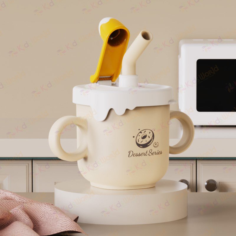 Cốc uống sữa cho bé lõi inox 316 Dessert Serial cốc tập uống 2 chế độ có ống hút silicone mềm, vỏ pp cách nhiệt, vạch chia rõ ràng 260ml, dễ tháo rời vệ sinh